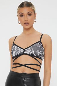 BLACK/CREAM Abstract Self-Tie Cropped Cami, image 2
