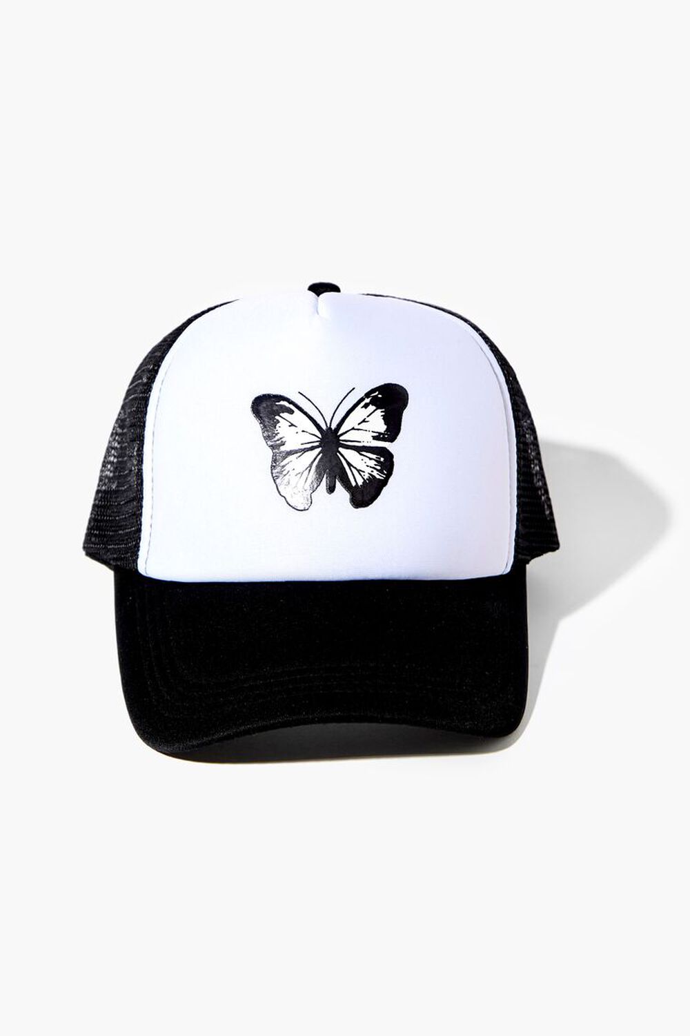 WHITE/BLACK Butterfly Graphic Trucker Hat, image 1