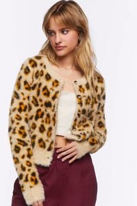 BROWN/MULTI Fuzzy Knit Leopard Cardigan Sweater, image 6