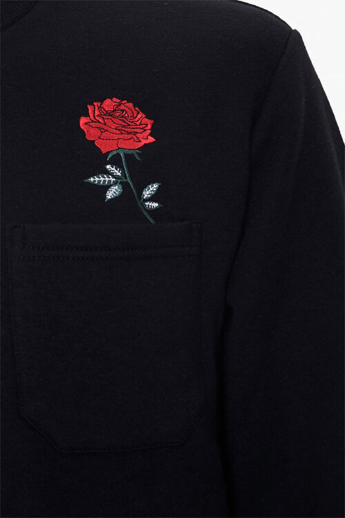 Rose Embroidered Graphic Pocket Tee