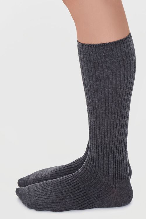 CHARCOAL Ribbed Knee-High Socks, image 2