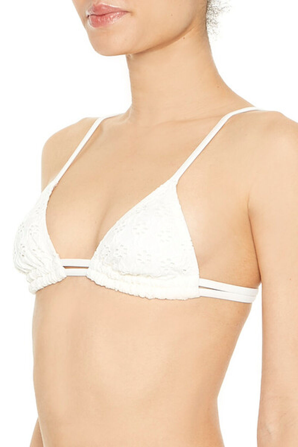 WHITE Crochet Floral Eyelet Bikini Top, image 2