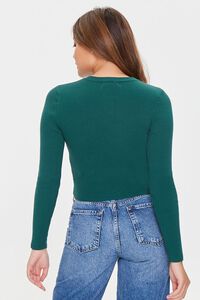 GREEN Ribbed Sweater-Knit Henley Top, image 3
