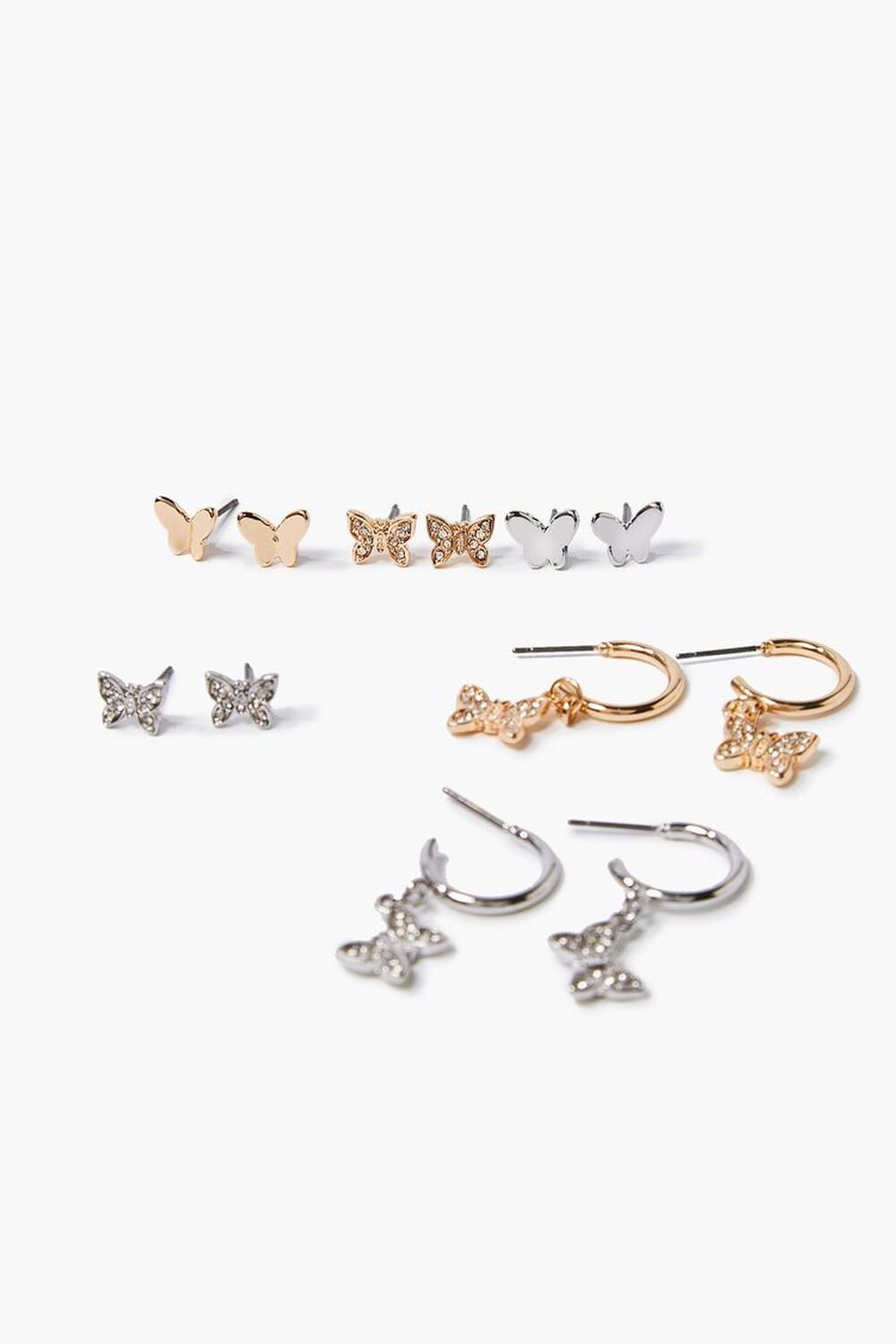 GOLD/SILVER Butterfly Charm Hoop & Stud Earring Set, image 1