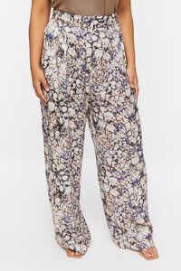 TAN/MULTI Plus Size Abstract Marble Print Pants, image 2