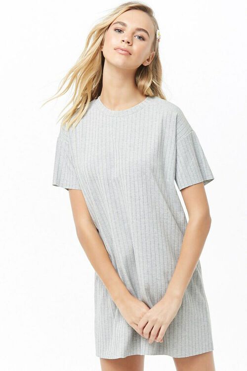 HEATHER GREY Ribbed Knit T-Shirt Dress, image 2