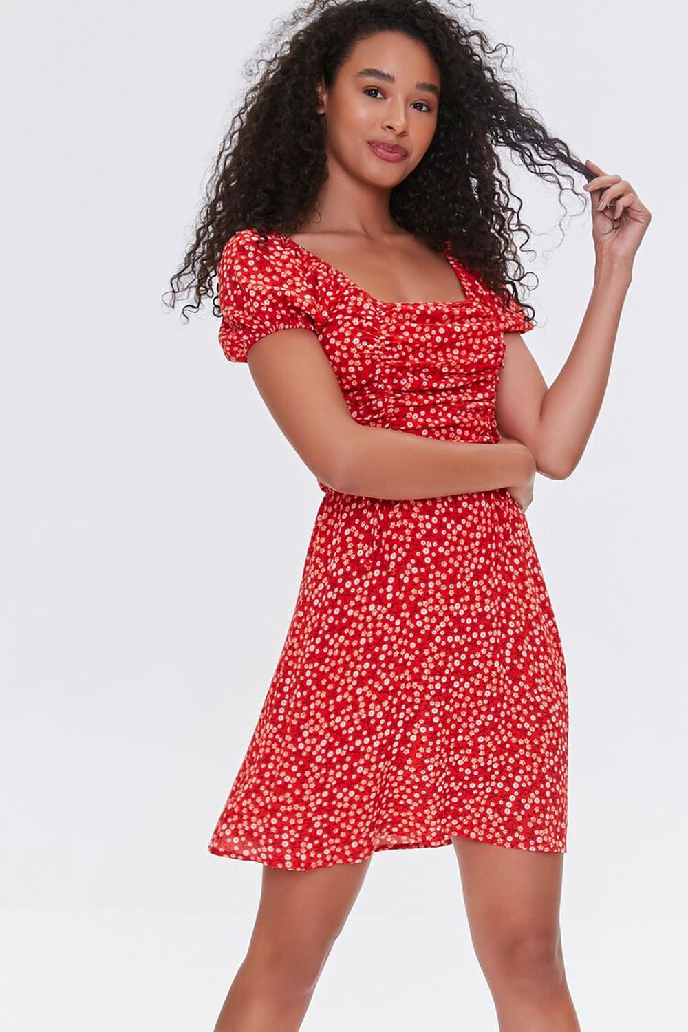 RED/MULTI Floral Fit & Flare Dress, image 1
