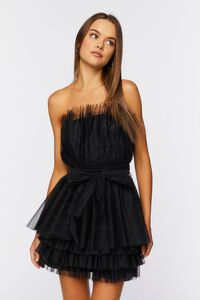 BLACK Tulle Tiered Mini Dress, image 1