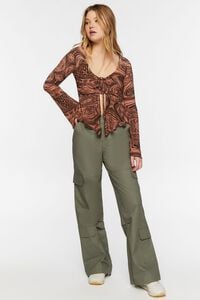 BROWN/MULTI Abstract Print Slinky Split-Front Top, image 4