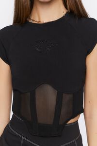 BLACK/MULTI Bustier Embroidered Butterfly Crop Top, image 5