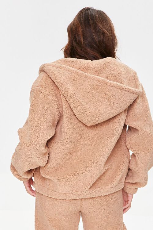 TAUPE Hooded Faux Shearling Jacket, image 3