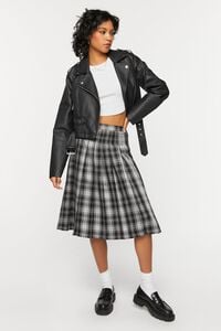 BLACK/MULTI Pleated Plaid Midi Skirt, image 5