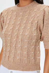 TAUPE Faux Pearl Puff-Sleeve Sweater, image 5