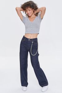 HEATHER GREY Button-Front Cropped Top, image 4