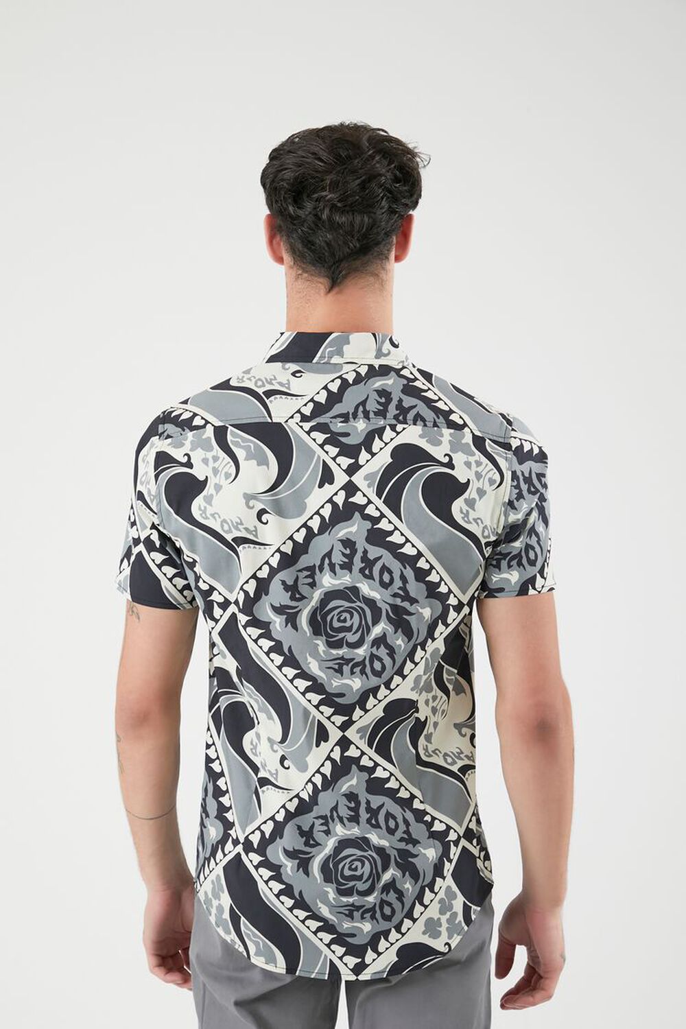 GREY/MULTI Ornate Print Curved-Hem Shirt, image 3