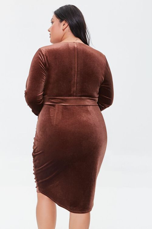 BROWN Plus Size Velour Shirred Dress, image 3