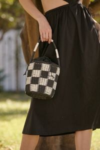 BLACK/WHITE Checkered Straw Tote Bag, image 1