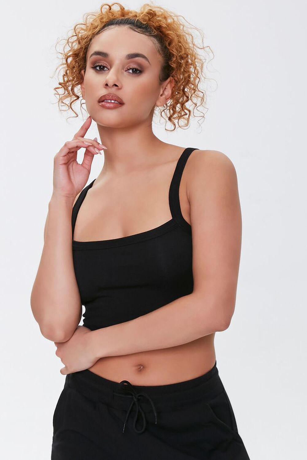 BLACK Straight-Neck Cropped Cami, image 1