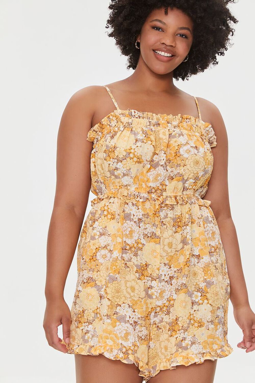 YELLOW/MULTI Plus Size Floral Ruffled Romper, image 1
