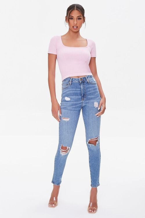 LIGHT PINK Square-Neck Cropped Tee, image 4
