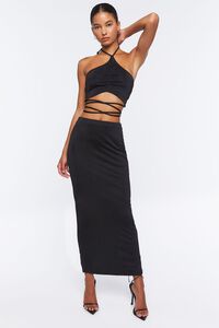 BLACK Slinky Halter Top & Maxi Skirt Set, image 1