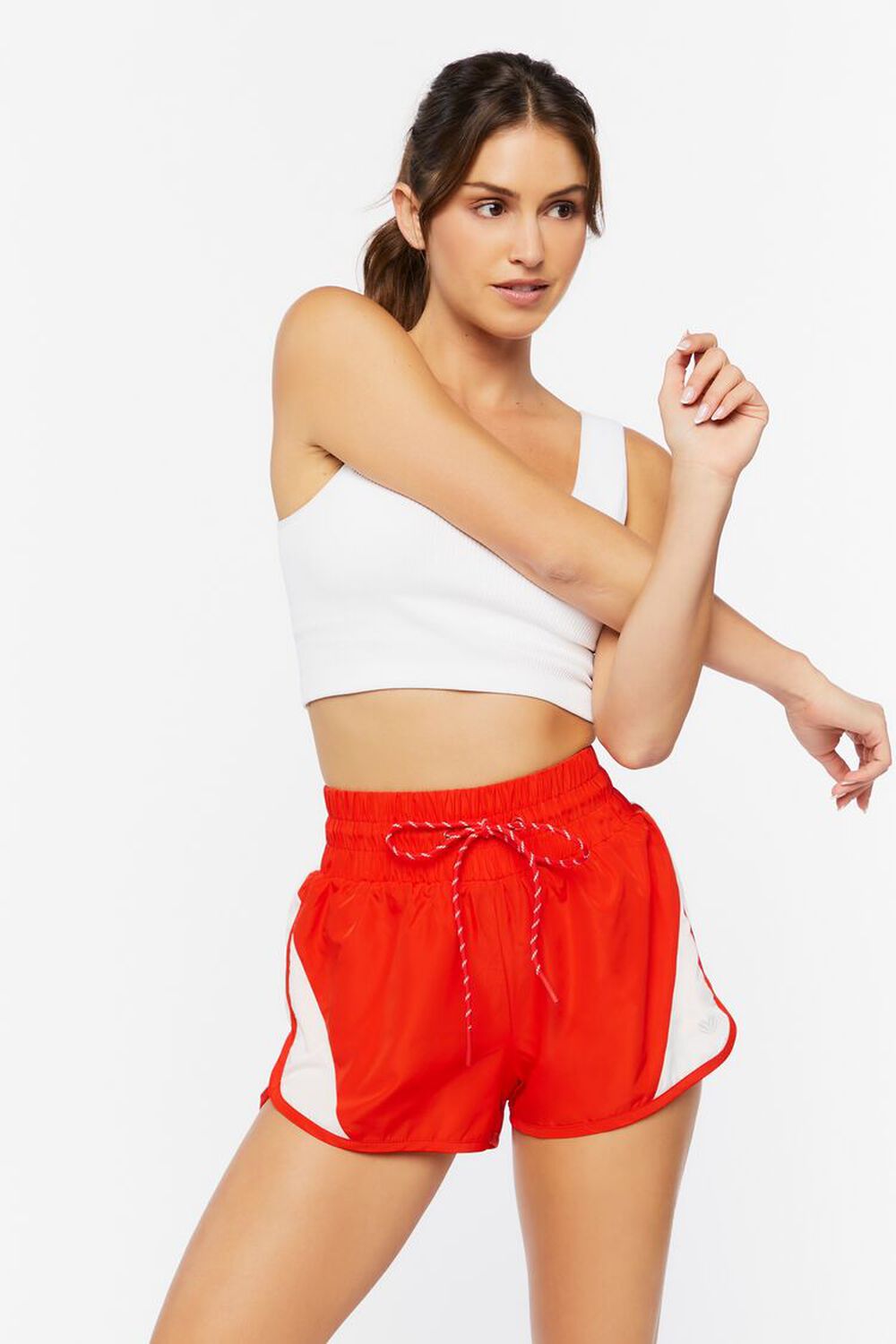 FIERY RED/WHITE Active Side-Striped Drawstring Shorts, image 1