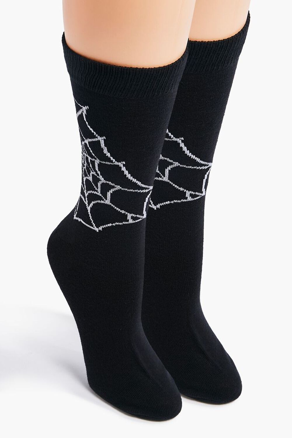 BLACK/WHITE Men Spiderweb Print Crew Socks, image 1