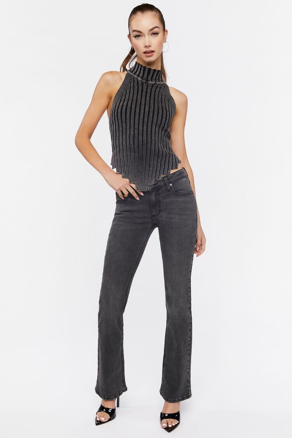 WASHED BLACK Low-Rise Bootcut Jeans, image 1