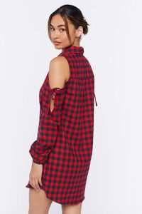 RED/MULTI Open-Shoulder Plaid Flannel Dress, image 3