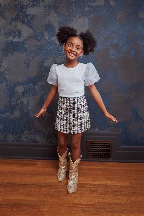 BLACK/WHITE Girls Checkered Tweed Skirt (Kids), image 1
