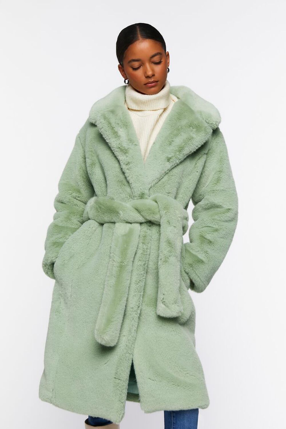SAGE Faux Fur Belted Coat, image 1