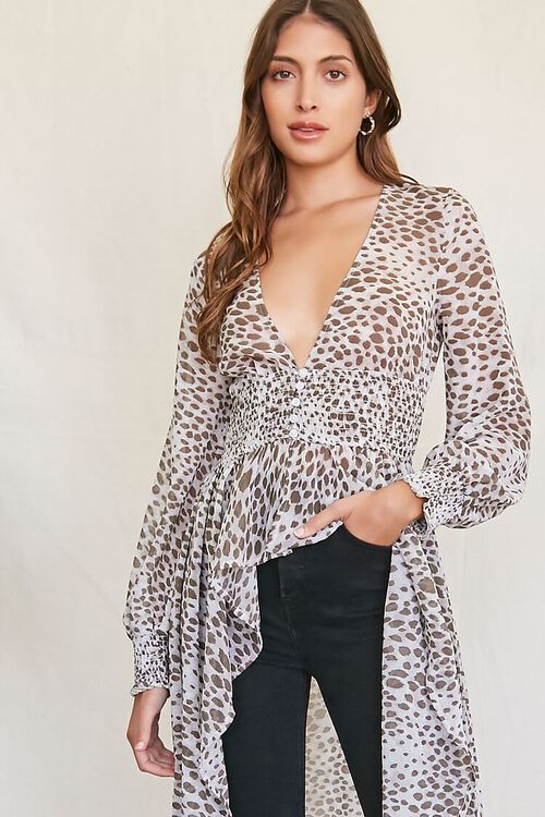 GREY/MULTI Cheetah Print Smocked Tunic, image 4