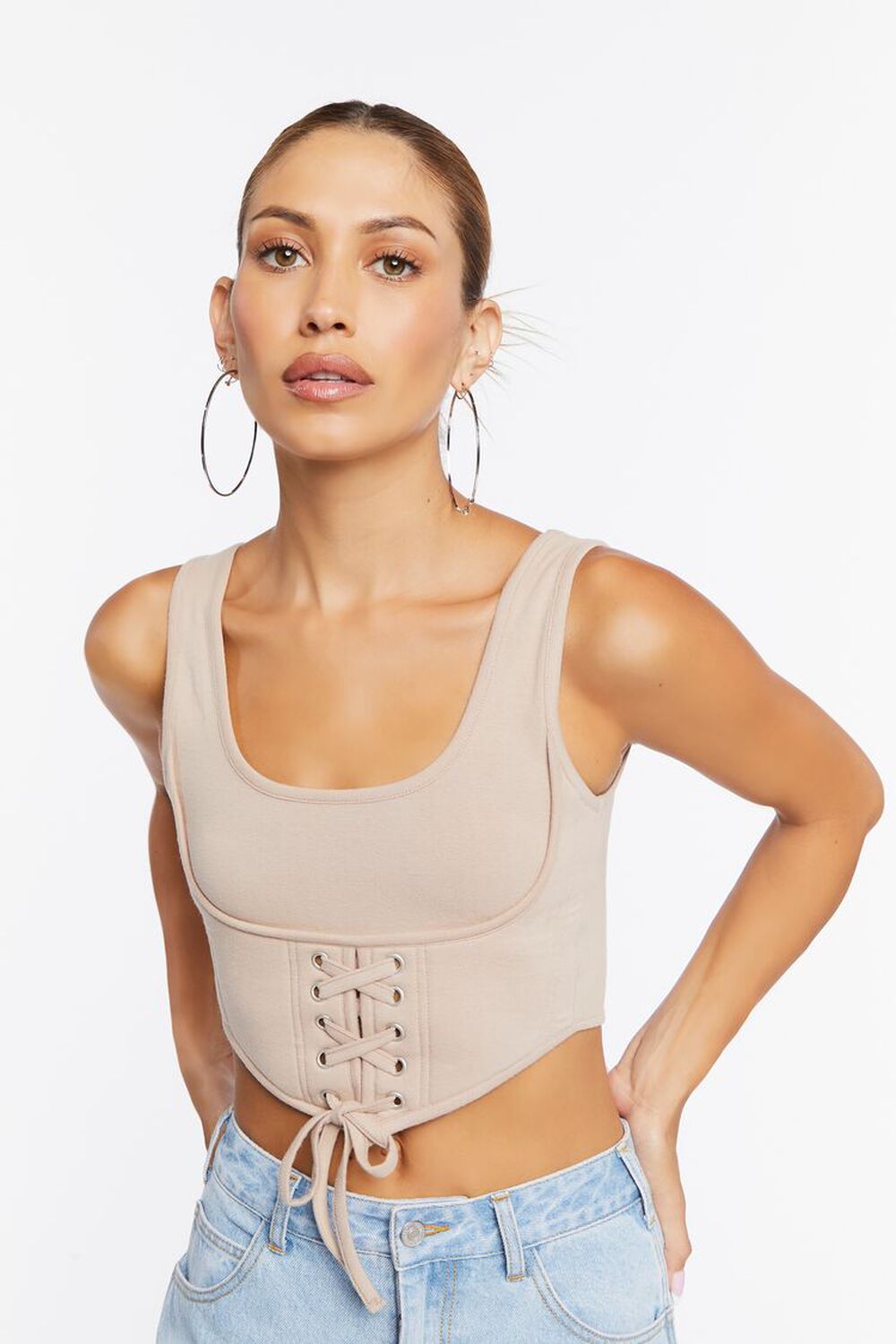 SAND Lace-Up Bustier Crop Top, image 1