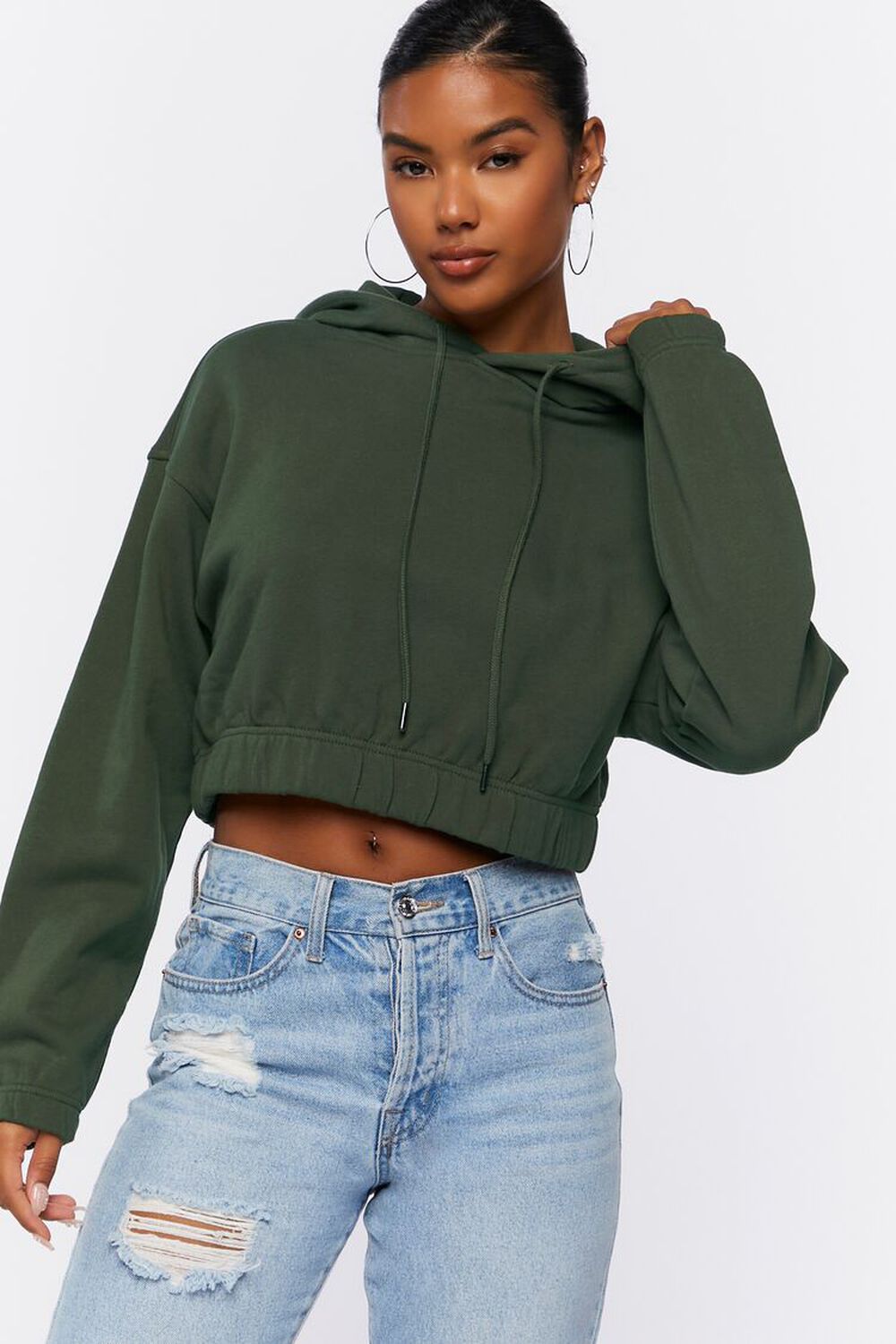 OLIVE French Terry Cropped Hoodie, image 1