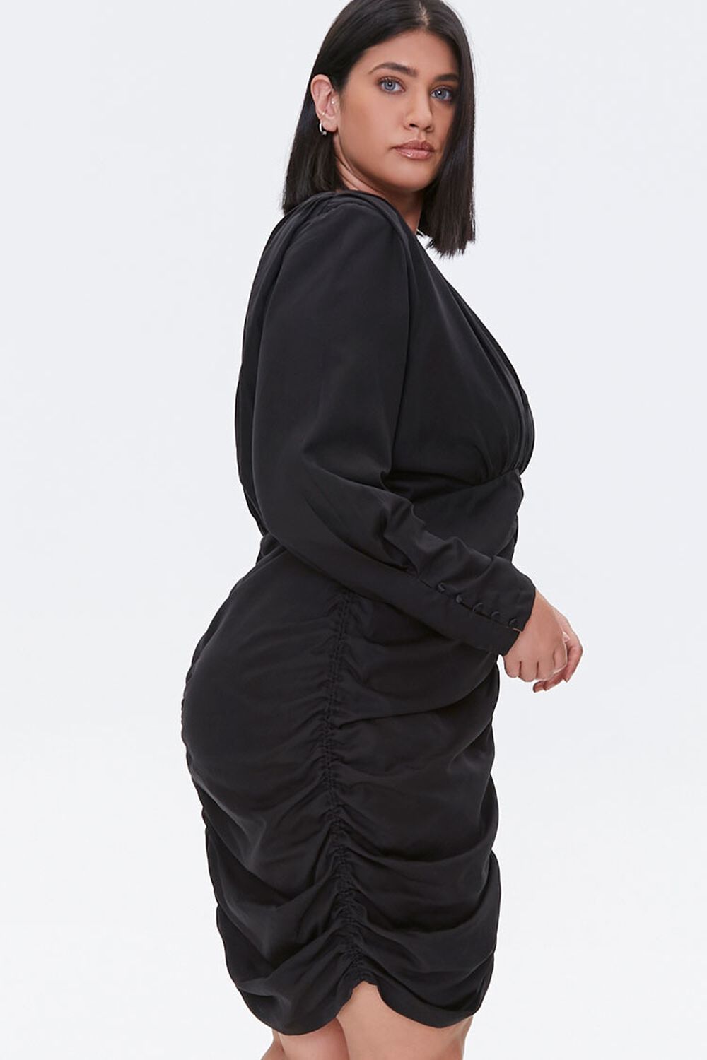 BLACK Plus Size Ruched Mini Dress, image 2