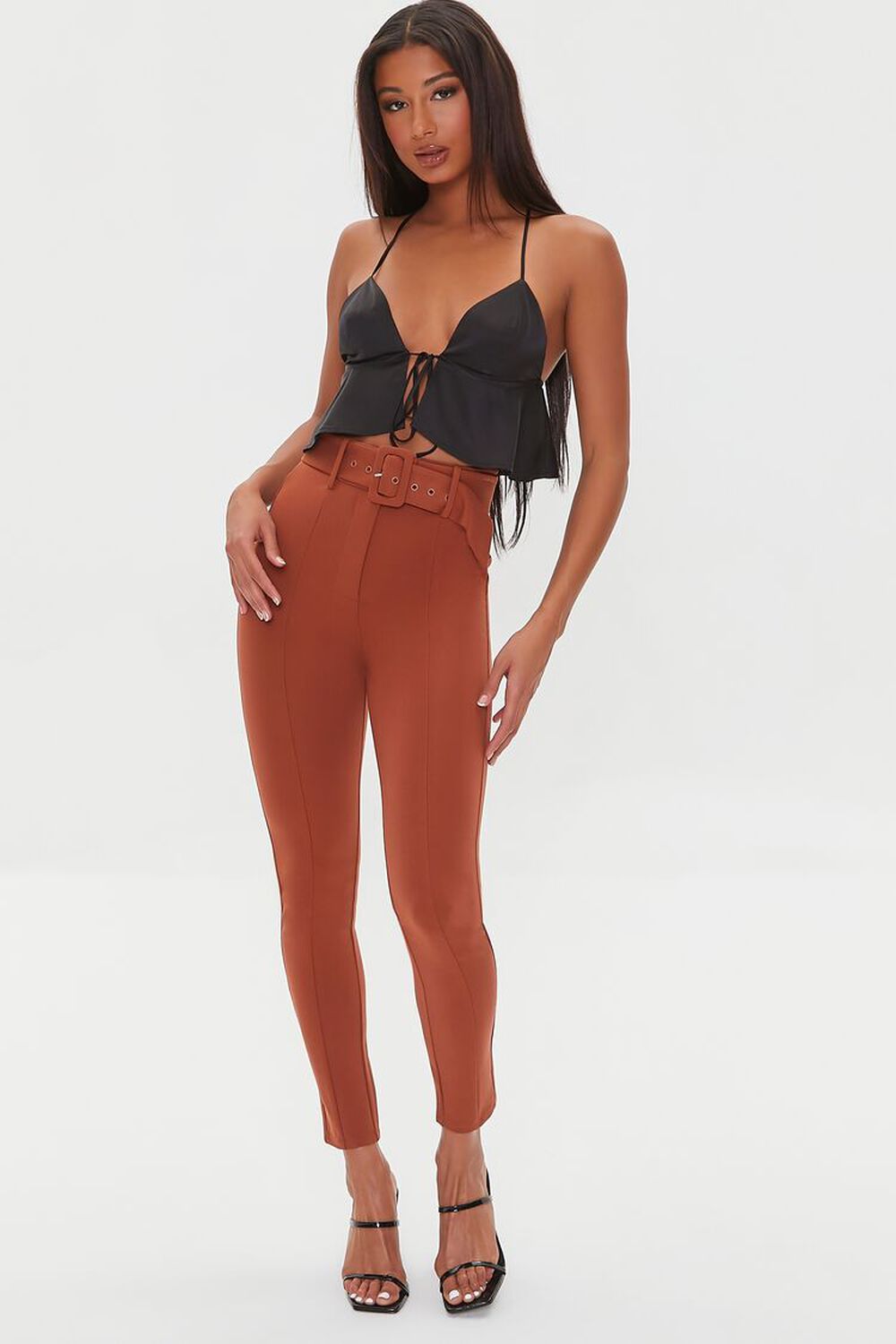 RUST Belted High-Rise Skinny Pants, image 1