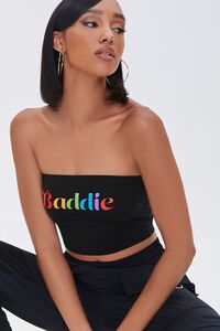 BLACK/MULTI Baddie Rainbow Graphic Tube Top, image 1