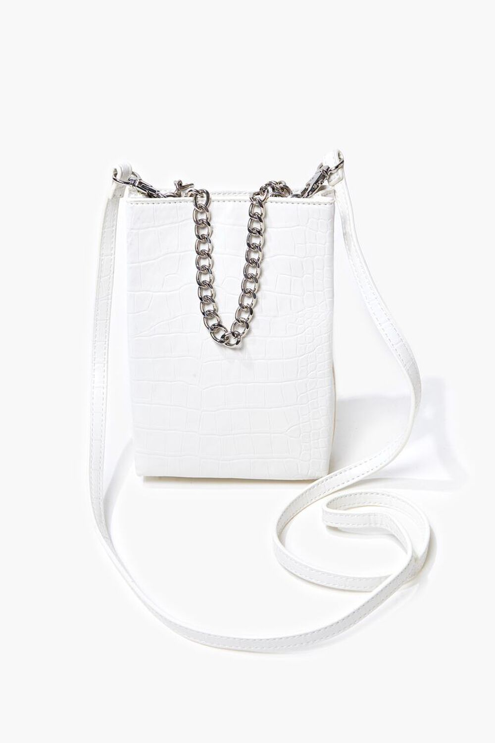 WHITE Faux Croc Leather Crossbody Bag, image 1