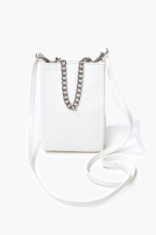 WHITE Faux Croc Leather Crossbody Bag, image 1