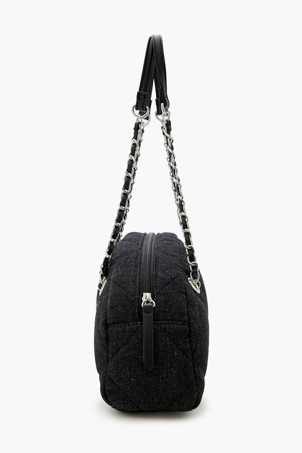 BLACK Quilted Denim Baguette Bag, image 3