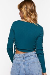 TEAL BLUE Ruched Drawstring Long-Sleeve Crop Top, image 3