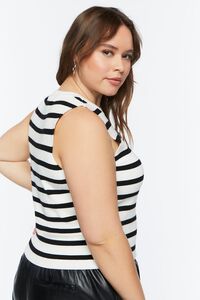 WHITE/BLACK Plus Size Striped Sleeveless Sweater-Knit Top, image 3