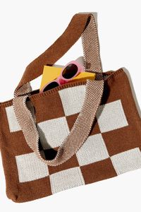 TAN/WHITE Checkered Knit Handbag, image 5