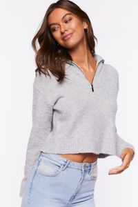 LIGHT GREY Marled Half-Zip Sweater, image 1