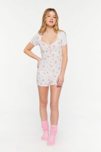 WHITE/PINK Rose Print Ruched Lounge Romper, image 5