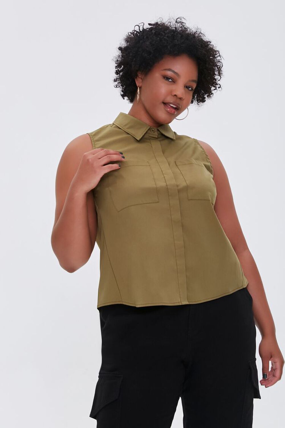 OLIVE Plus Size Poplin Sleeveless Shirt, image 1