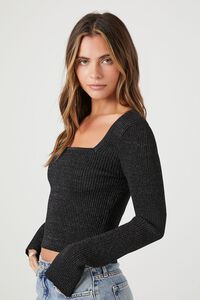 BLACK/SILVER Glitter Sweater-Knit Crop Top, image 2