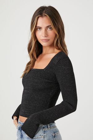 Glitter Sweater-Knit Crop Top