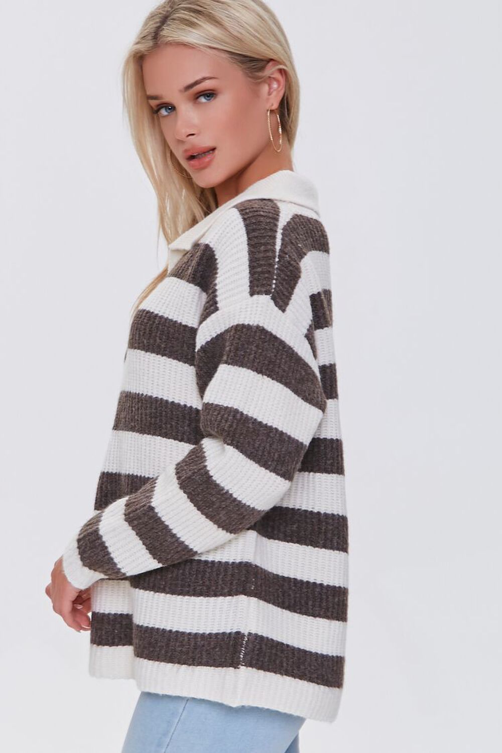 CREAM/BROWN Striped Sweater-Knit Pullover, image 2