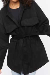 BLACK Faux Suede Trench Jacket, image 5